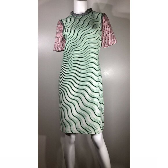 Mary Katrantzou Lurex Embellished Print Dress, Green / Pink, Size 2 US / 6 UK - Picture 6 of 9